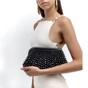 Cult Gaia Nia black beaded Leather clutch